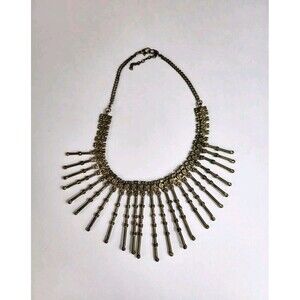 Tribal Statement Necklace Hook Closure Spike Choker Cleopatra Bronze 17" Jewelry